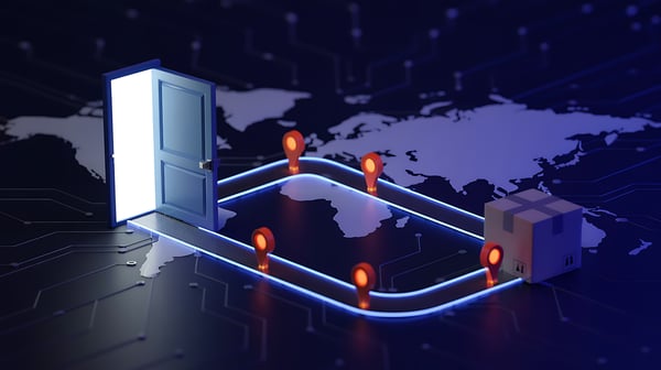 Order routing process illustration showing intelligent fulfillment decisions across multiple inventory locations and distribution networks.