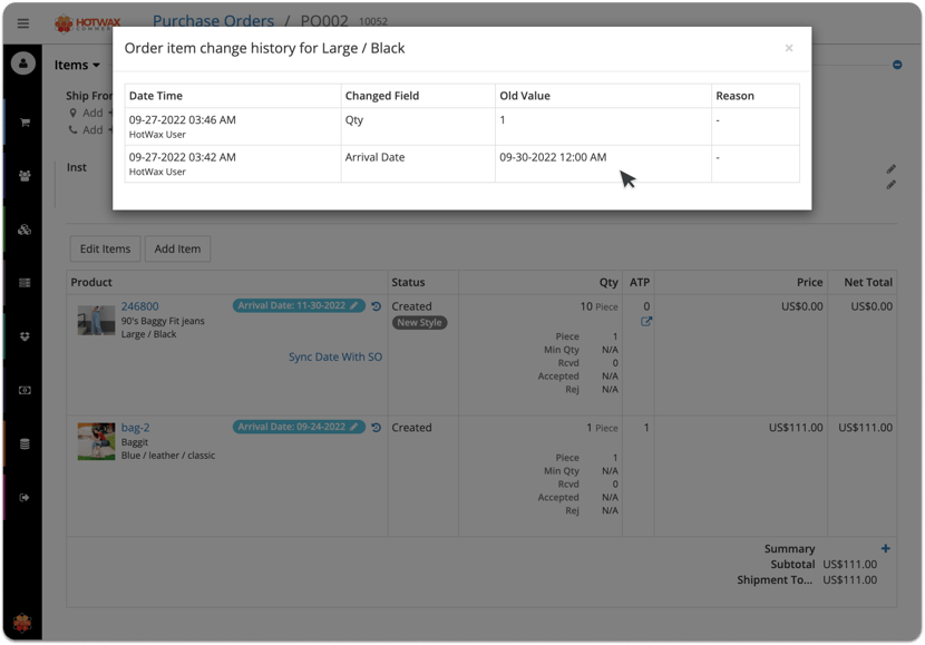 Arrival date changes in order item history-1