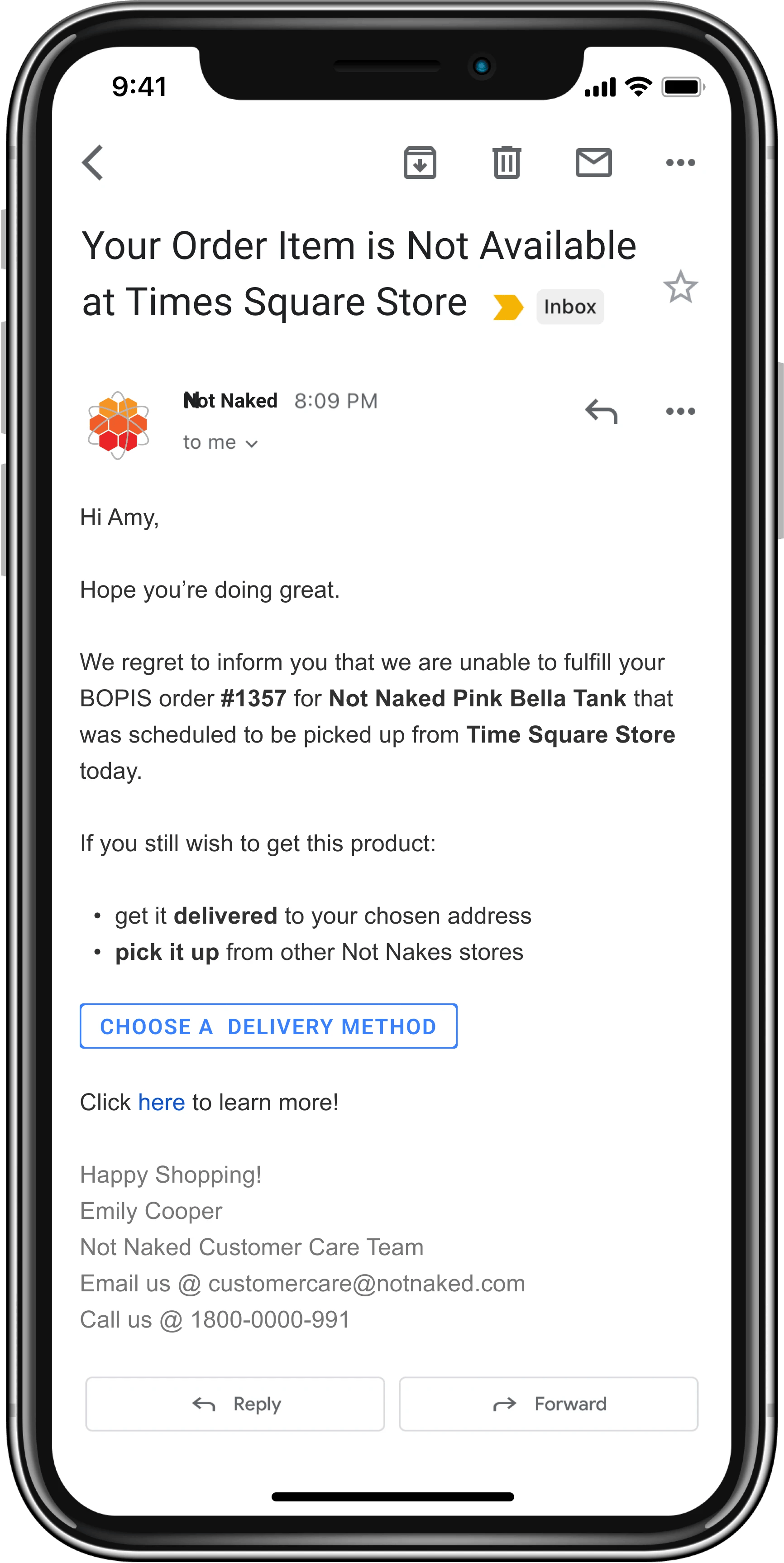 BOPIS Fulfillment App_Reject Order Email