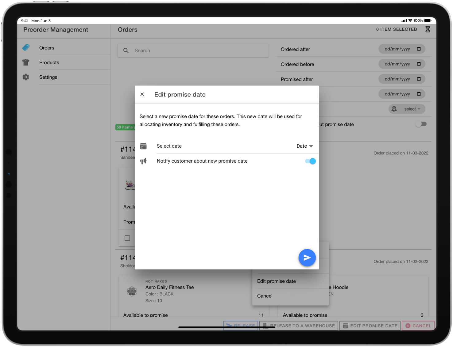 Pre-Order Management App_Edit Promise Date