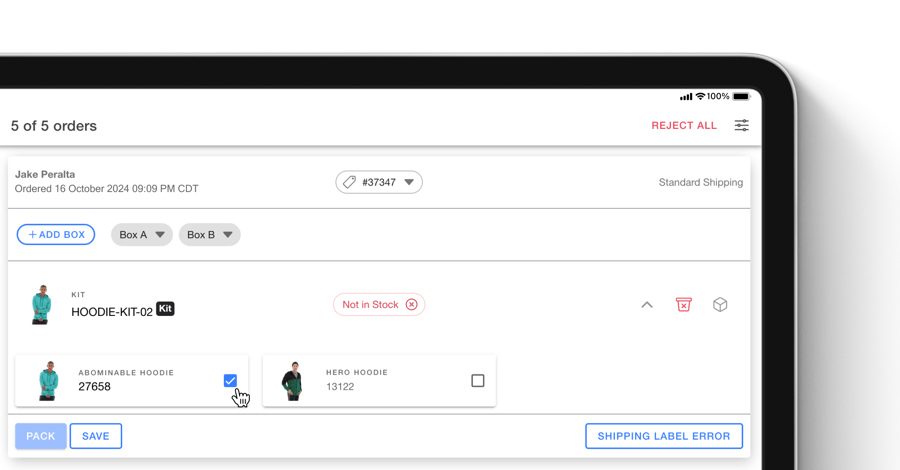 Choose Rejection Reasons for Kit Components