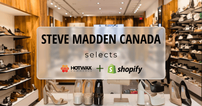 Steve Madden retail store interior featuring the HotWax Commerce logo and Shopify logo 