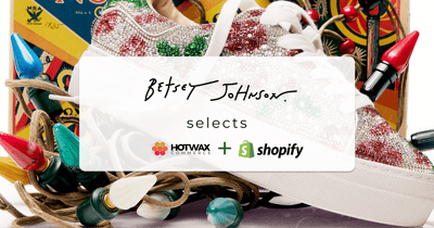 Betsey Johnson fashion display paired with the HotWax Commerce logo