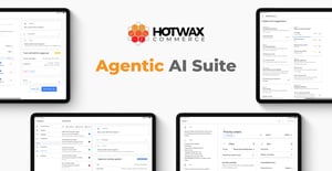 HotWax Commerce Agentic AI Suite shown on tablet screens, press release banner