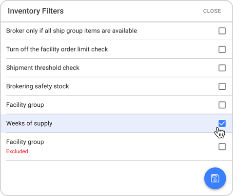 Prioritize weeks of supply in inventory-filters