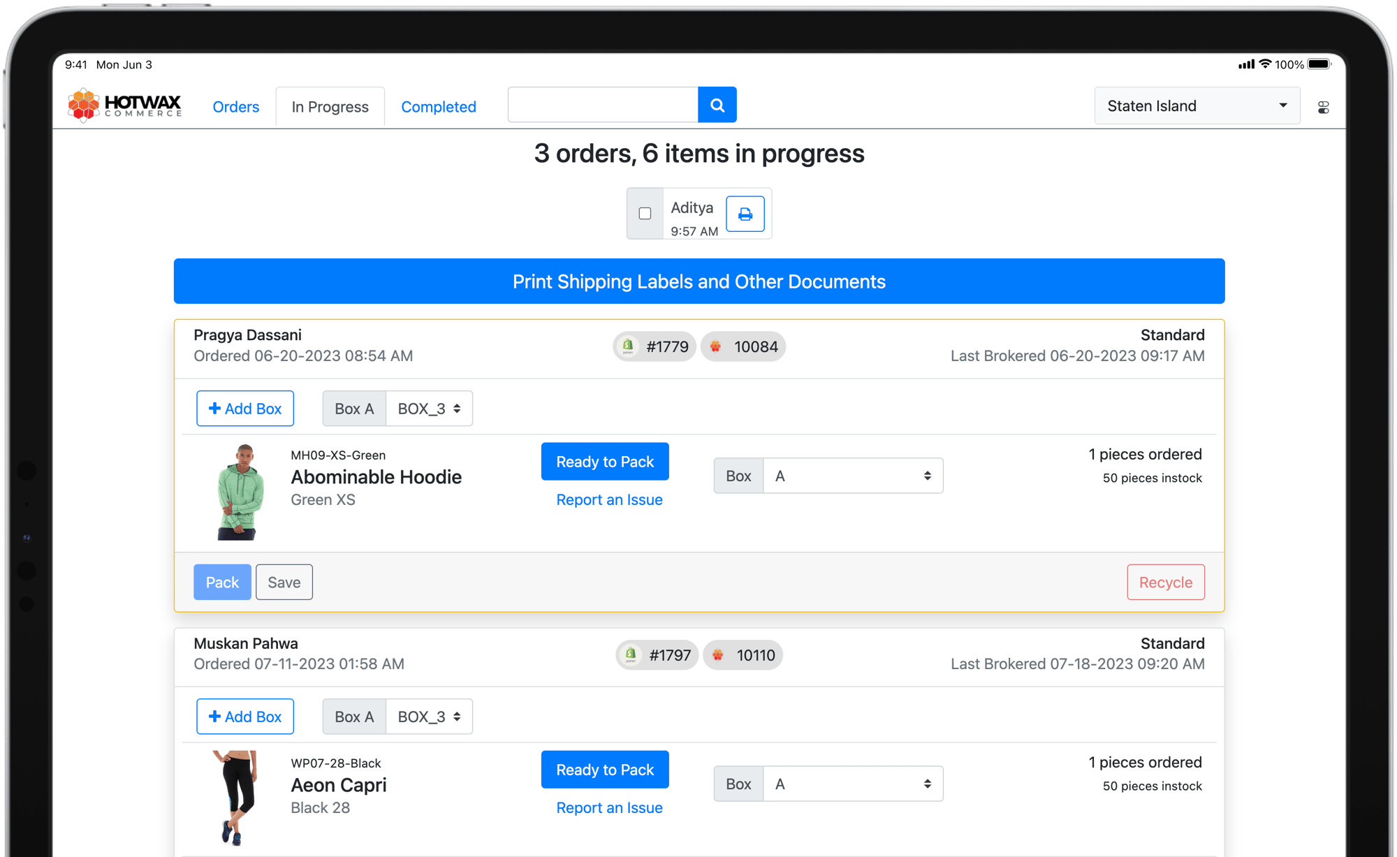 Order Dashboard in Store Fulfillment App