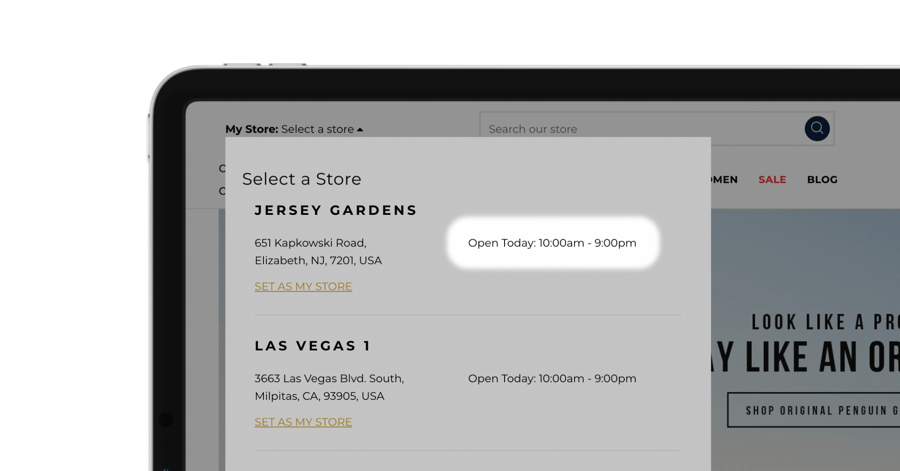 display a store’s daywise unique operating hours on PDP