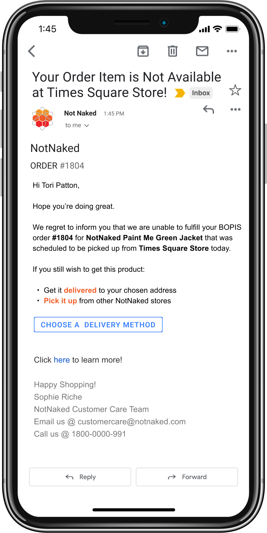 Reject order mail 