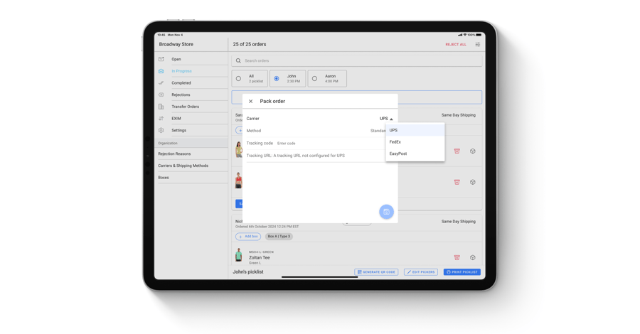 Generate shipping labels from preferred carrier