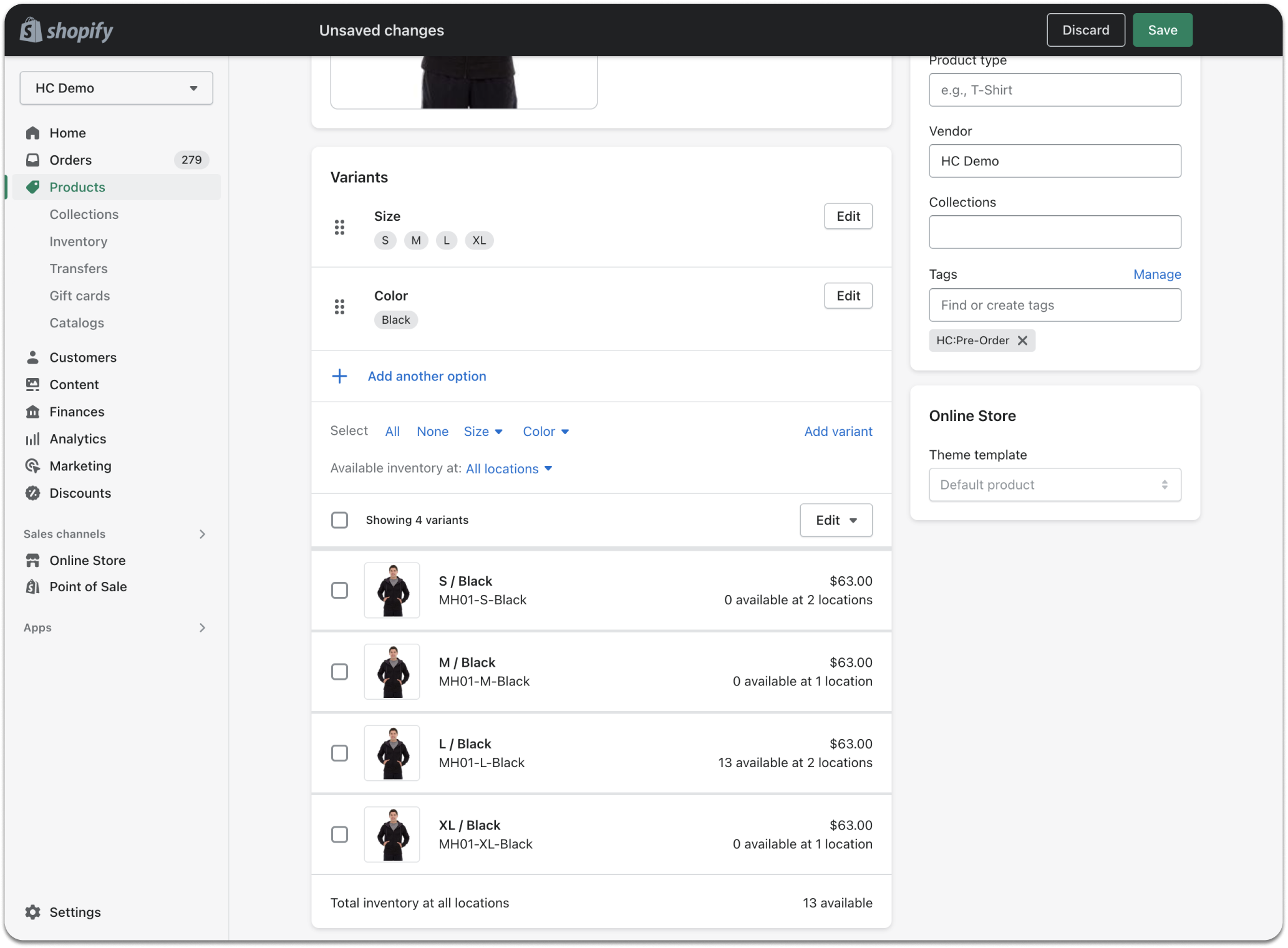 Synchronizing the sequence of product variants with Shopify 1-1
