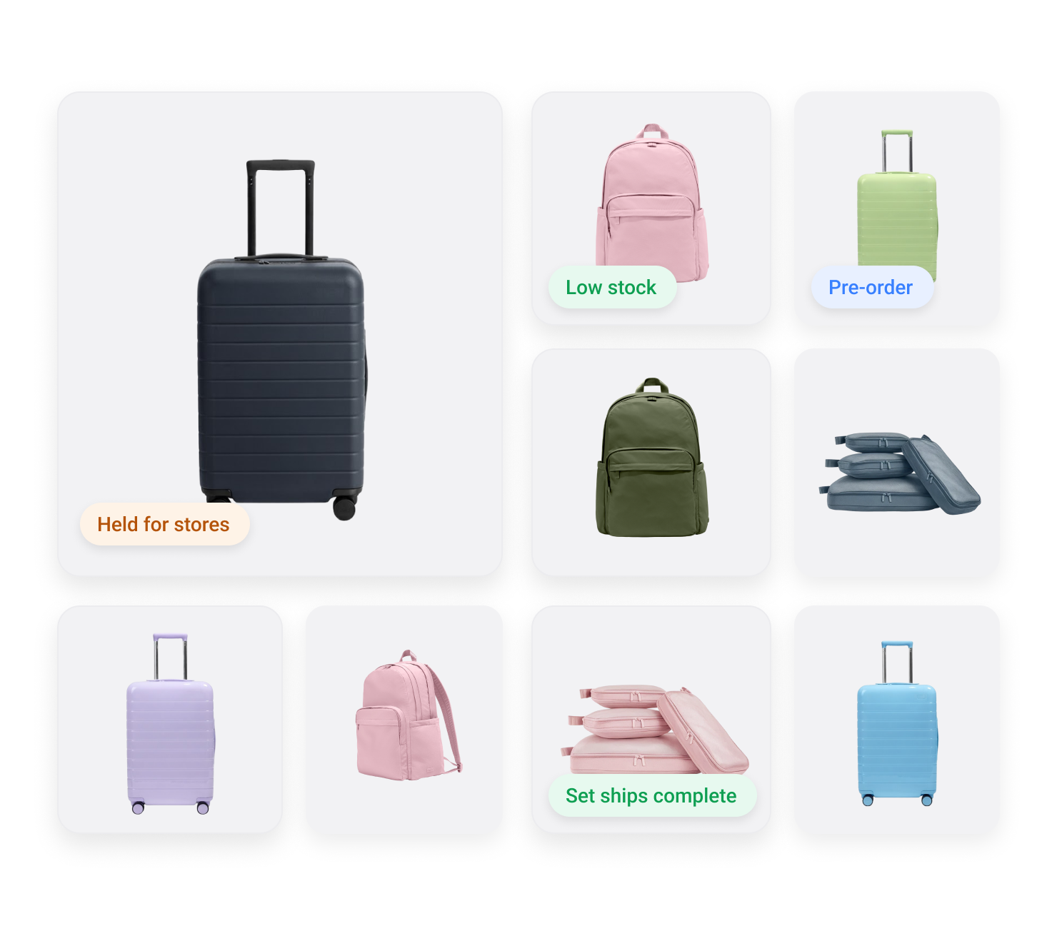 HotWax Commerce travel and bags order and inventory management, showing the luggage range under control