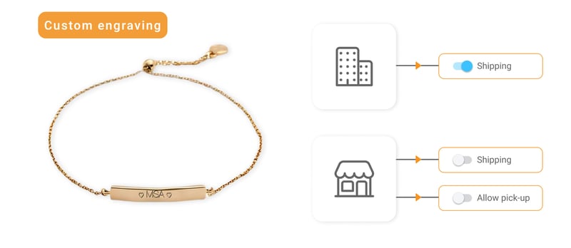 Engraved bracelet set to ship from the warehouse only, suppressing store fulfillment in omnichannel inventory management