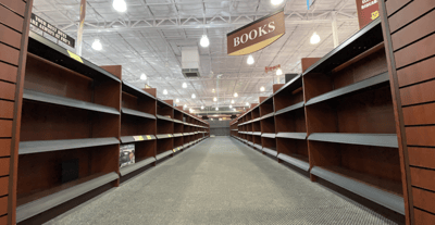 Empty store shelves, showing inventory on the shelf vs inventory that is actually for sale