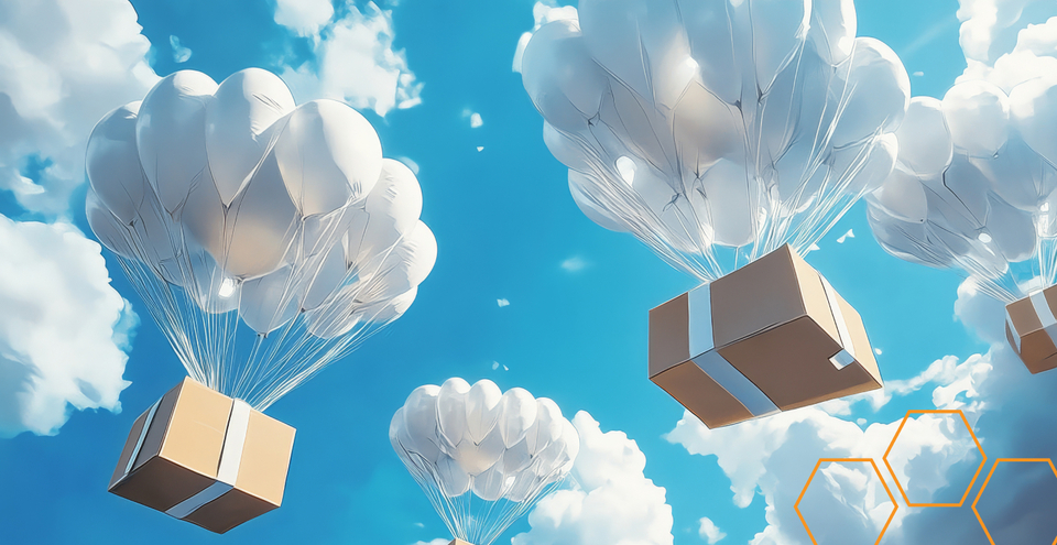 Cardboard parcels floating on white balloons across a blue sky, illustrating the same-day order fulfillment checklist
