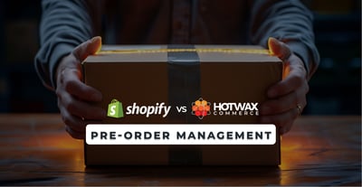 Hands holding a package, Shopify pre-order management compared with HotWax