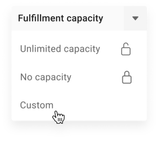 Store fulfillment capacity options for ship from store: unlimited, none, or custom