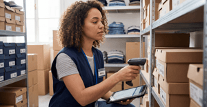 Store employee counting packaged stock, the physical QOH behind an inventory number shown online