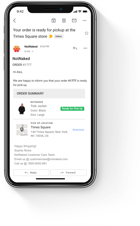 When a bopis order is ready to be picked up, the customer gets a notification (email) that informs that their order is ready to pick up from the store.