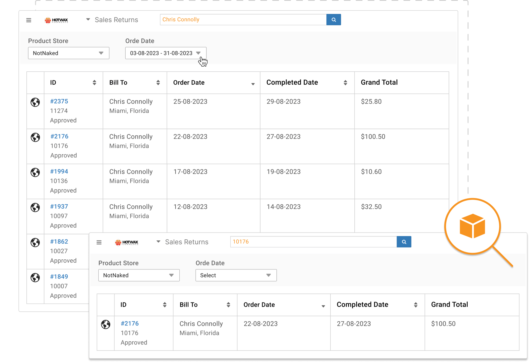 Order lookup table for finding online orders during returns, in the HotWax Commerce October 2023 release