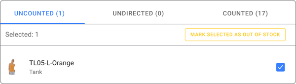Uncounted items list with an option to mark selected items out of stock