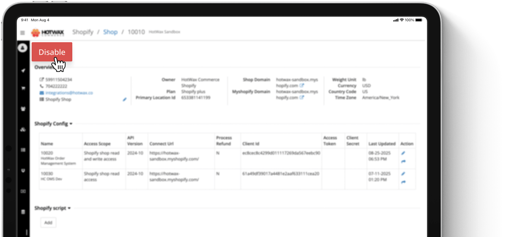 disable shopify shop