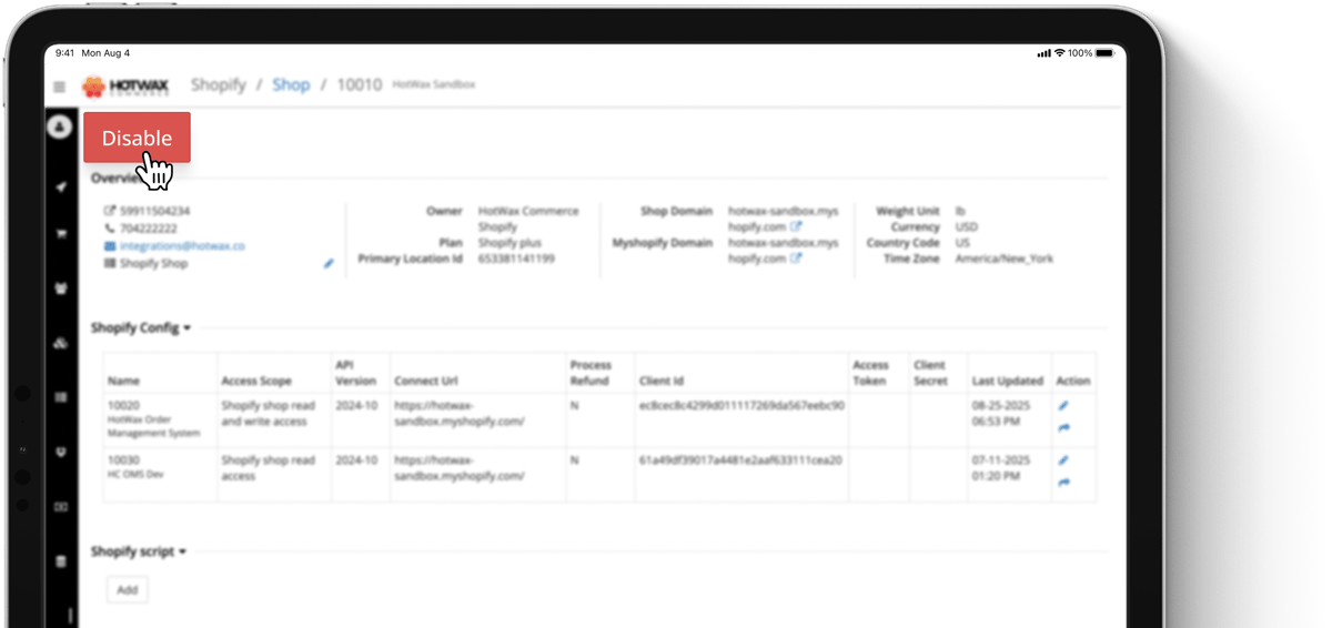 disable shopify shop