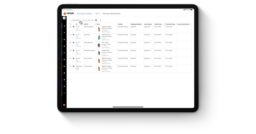 Export orders associated with PO