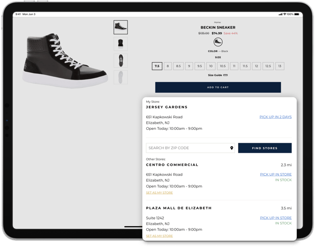 Selective store display on PDP for store pickup