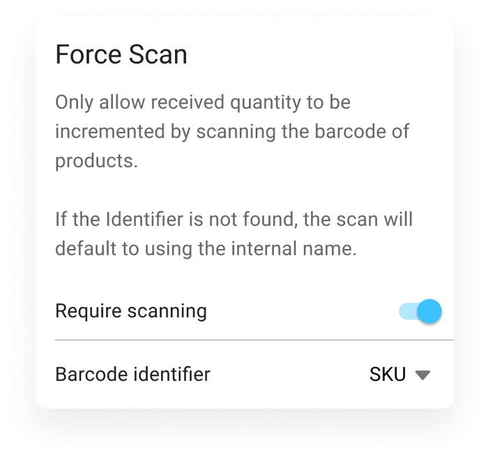 Force scan setting that only counts received items when their barcode is scanned