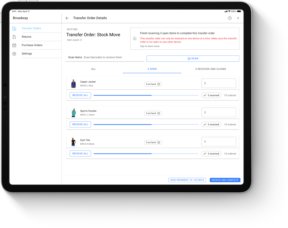 TO receiving in HotWax receiving app