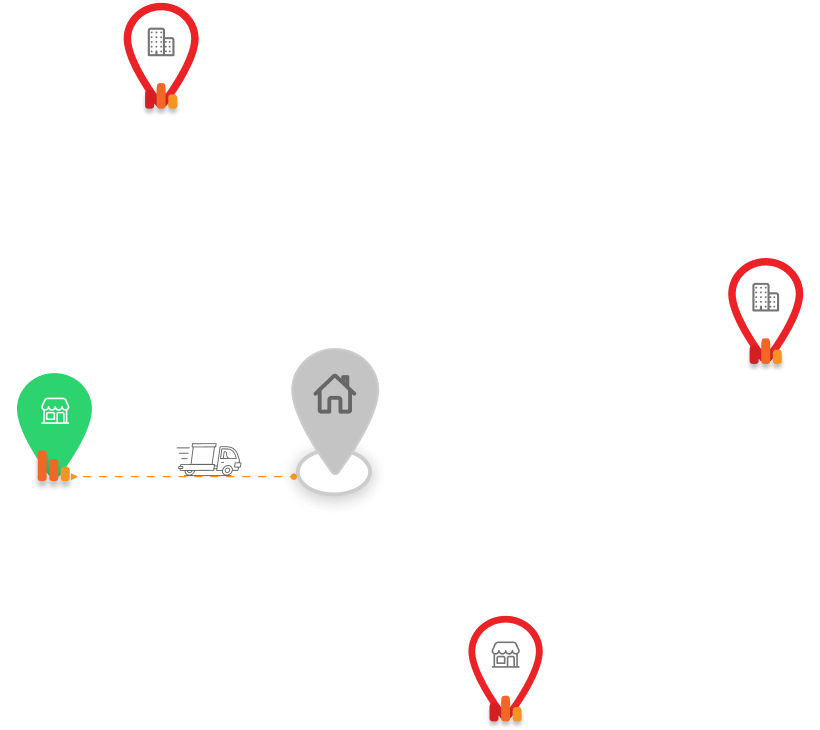 Store location pins used in configurable order routing