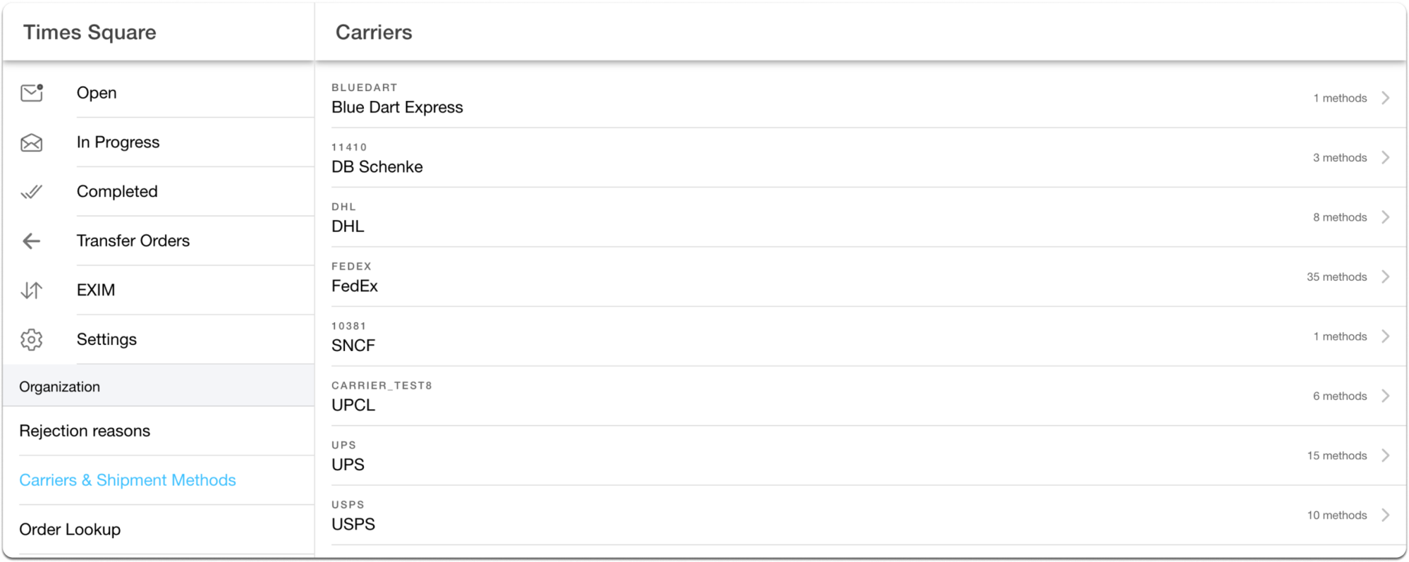 Carrier and shipment method settings, in the HotWax Commerce May 2024 release