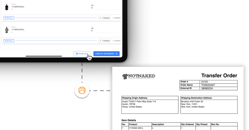 Transfer order picklist printed from the Fulfillment App, in the HotWax Commerce September 2024 release