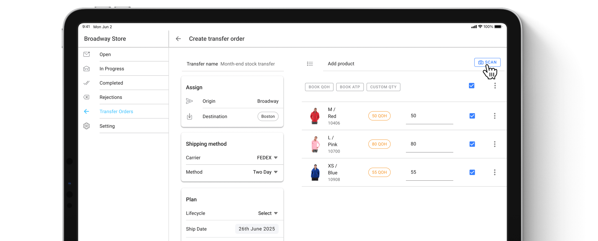 Add products by scanning in Transfer Orders