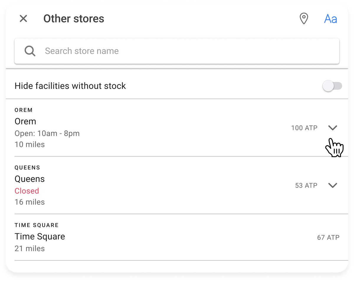 BOPIS App finding nearby stores with stock, in the HotWax Commerce March 2025 release