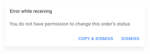 Error while receiving shown when a user lacks permission, in the HotWax Commerce September 2025 release