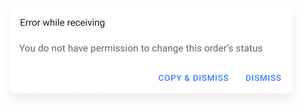 Error while receiving shown when a user lacks permission, in the HotWax Commerce September 2025 release