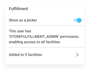 Fulfillment user profile showing facility association and picker status, in the HotWax Commerce September 2025 release