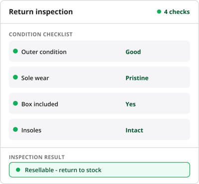 HotWax Commerce return inspection screen holding trial-worn footwear out of online ATP until approved for resale