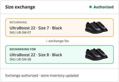 HotWax Commerce in-store size exchange flow accepting online footwear returns and swapping to another size in one visit