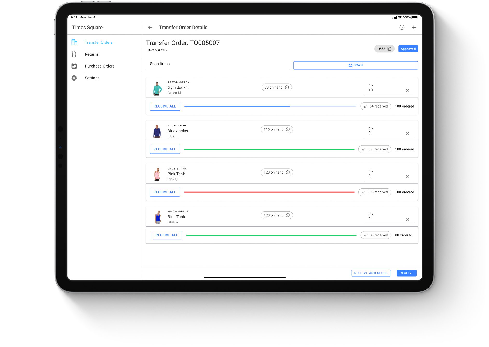 store inventory management transfer order details