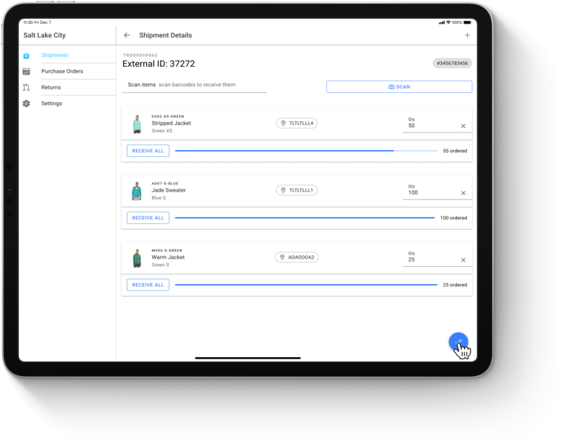 Receiving a transfer order in store on a mobile device