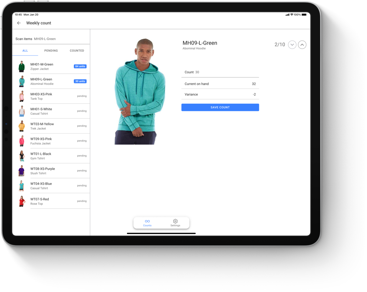 Store associate scanning items during a cycle count in Shopify POS