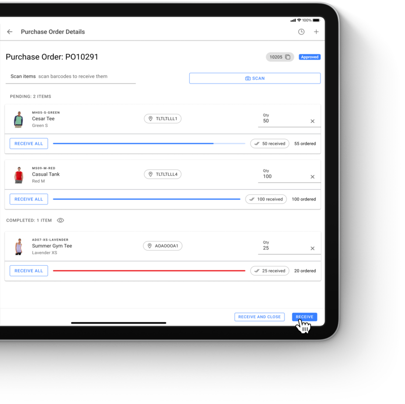 Receiving a purchase order in store