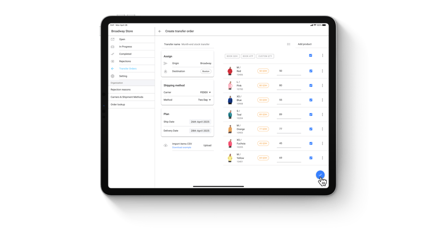 Initiate transfer orders from the fulfillment app