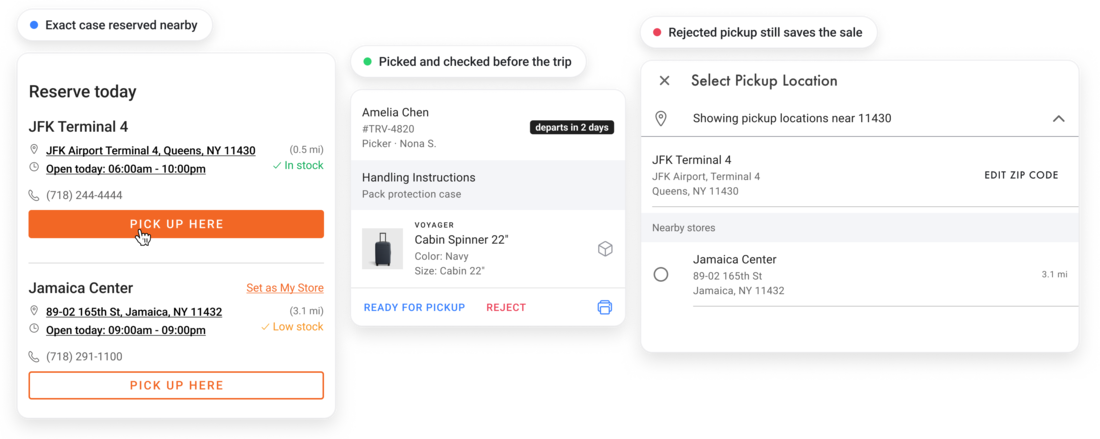 Luggage store pickup: reserve the exact case, check it before handover, and reroute rejected pickups