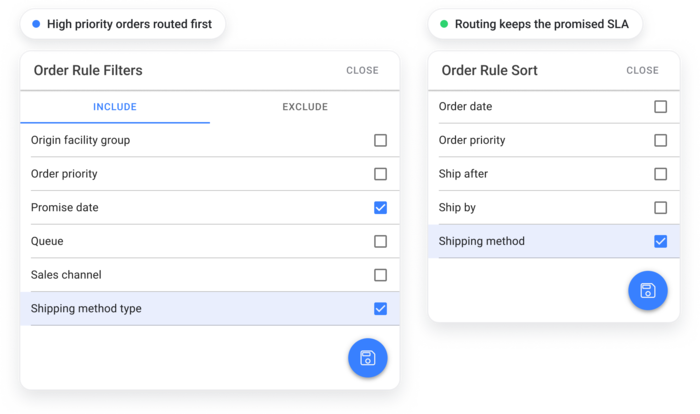Luggage routing sorted by promise date and ship-by so bags arrive before the trip