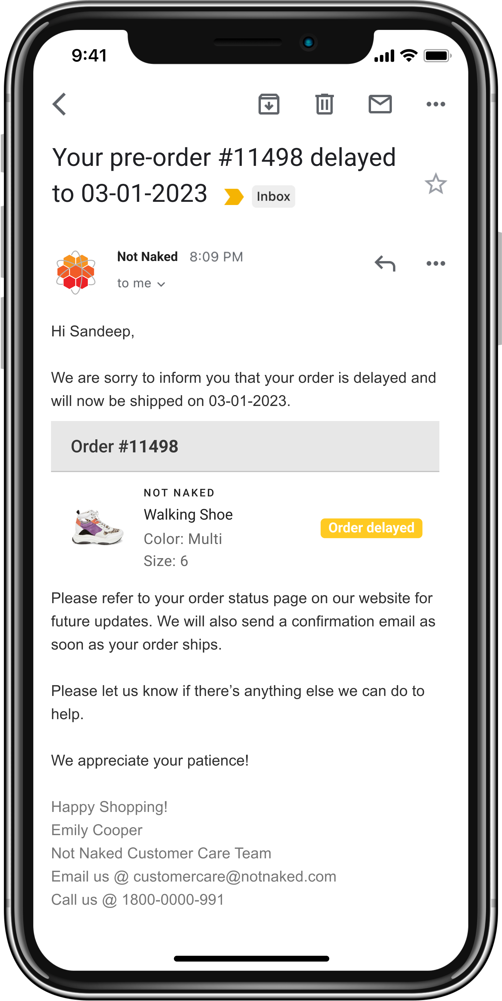 Pre-Order Management App_Mail_Delayed shipment Email