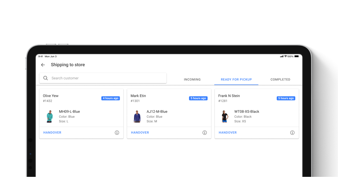BOPIS Fulfillment App on a tablet with ship to store orders, in the HotWax Commerce November and December 2023 release